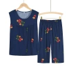 Summer casual vest set for middle-aged and elderly women, mother's wear, cotton and linen short-sleeved women's home wear, two-piece top set Item Picture